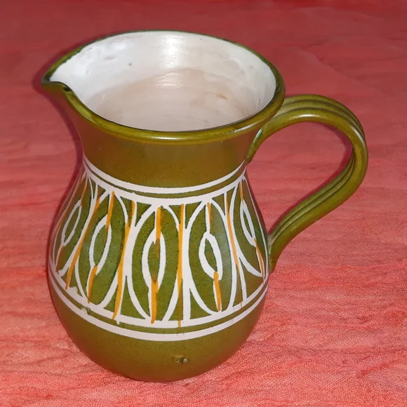 MCM Avocado Green Pottery Pitcher 5.5" - Picture 2 of 12